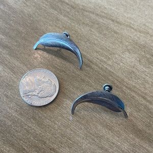 Vintage Sterling Silver Feather Earrings- Screw on